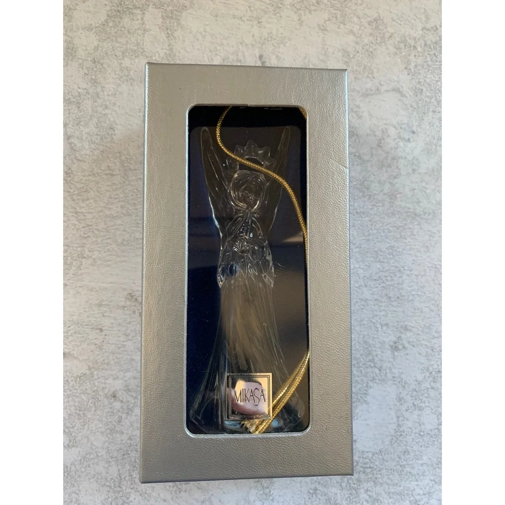 Mikasa Heavenly Music Trumpeting Angel Ornament Set of 3 Crystal with Gold Chain